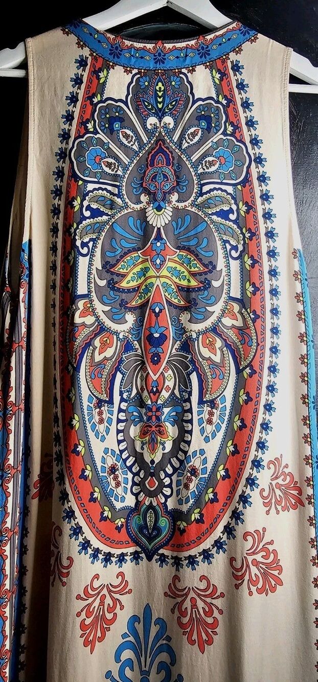 Flying Tomato Festival Sleeveless Duster Boho Paisley Cover Up Vest Size L
